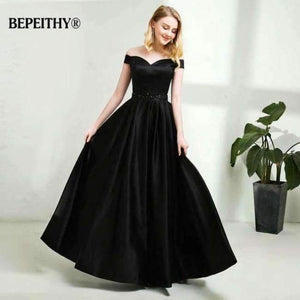 Planet Gates black / 2 A-line Long Evening Dress Vintage Off The Shoulder Prom Dresses Crystal Belt Robe De Soiree 2017