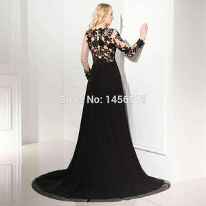 Planet Gates Black / 2 Black Long Sleeve Evening Dresses 2018 scoop neck with High Slit chiffon Formal Dresses robe de soiree