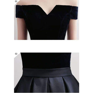 Planet Gates black / 2 Boat Neck Satin Little Black Dress Elegant Short Cocktail Dresses Knee Length Prom Dresses Robe Cocktail mi Longue