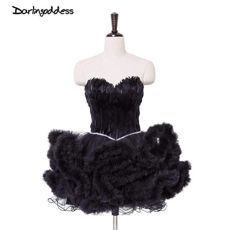Planet Gates Black / 2 Cocktail Dresses Feather Women 2017 Black Strapless Sexy Short Party Prom Dress Homecoming Dresses Robe De Cocktail Gowns