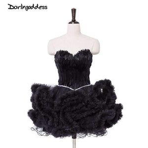 Planet Gates Black / 2 Cocktail Dresses Feather Women 2017 Black Strapless Sexy Short Party Prom Dress Homecoming Dresses Robe De Cocktail Gowns
