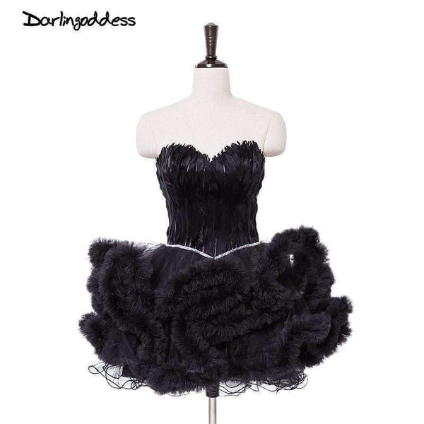 Planet Gates Black / 2 Cocktail Dresses Feather Women 2017 Black Strapless Sexy Short Party Prom Dress Homecoming Dresses Robe De Cocktail Gowns