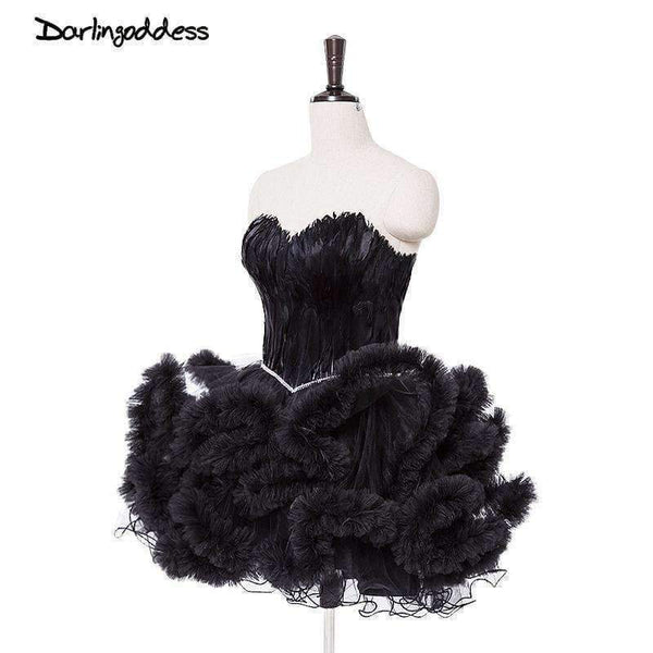 Planet Gates Black / 2 Cocktail Dresses Feather Women 2017 Black Strapless Sexy Short Party Prom Dress Homecoming Dresses Robe De Cocktail Gowns