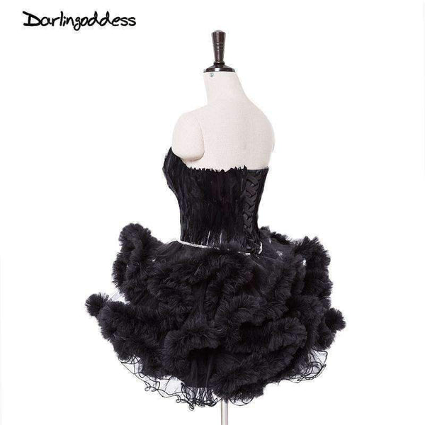 Planet Gates Black / 2 Cocktail Dresses Feather Women 2017 Black Strapless Sexy Short Party Prom Dress Homecoming Dresses Robe De Cocktail Gowns