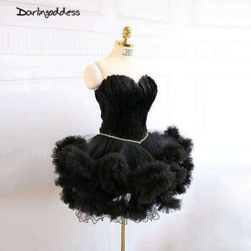 Planet Gates Black / 2 Cocktail Dresses Feather Women 2017 Black Strapless Sexy Short Party Prom Dress Homecoming Dresses Robe De Cocktail Gowns