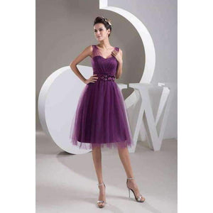 Planet Gates Black / 2 Elegant Purple Chiffon Short Bridesmaid Dresses with Sash Beading Lace Up Sweetheart Wedding Party Dresses