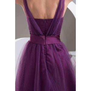 Planet Gates Black / 2 Elegant Purple Chiffon Short Bridesmaid Dresses with Sash Beading Lace Up Sweetheart Wedding Party Dresses