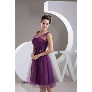 Planet Gates Black / 2 Elegant Purple Chiffon Short Bridesmaid Dresses with Sash Beading Lace Up Sweetheart Wedding Party Dresses