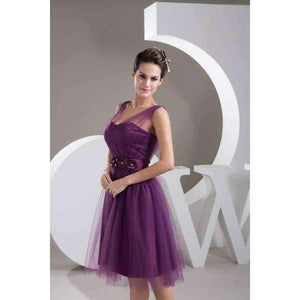 Planet Gates Black / 2 Elegant Purple Chiffon Short Bridesmaid Dresses with Sash Beading Lace Up Sweetheart Wedding Party Dresses
