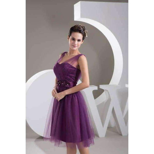 Planet Gates Black / 2 Elegant Purple Chiffon Short Bridesmaid Dresses with Sash Beading Lace Up Sweetheart Wedding Party Dresses