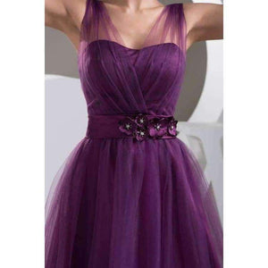 Planet Gates Black / 2 Elegant Purple Chiffon Short Bridesmaid Dresses with Sash Beading Lace Up Sweetheart Wedding Party Dresses