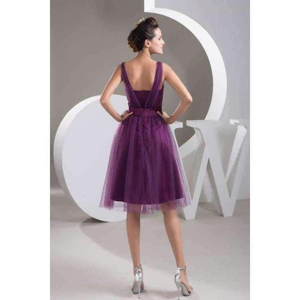 Planet Gates Black / 2 Elegant Purple Chiffon Short Bridesmaid Dresses with Sash Beading Lace Up Sweetheart Wedding Party Dresses