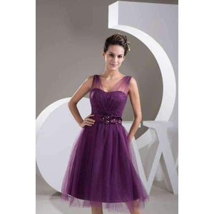Planet Gates Black / 2 Elegant Purple Chiffon Short Bridesmaid Dresses with Sash Beading Lace Up Sweetheart Wedding Party Dresses