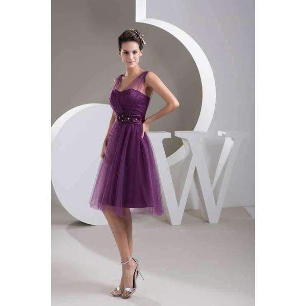 Planet Gates Black / 2 Elegant Purple Chiffon Short Bridesmaid Dresses with Sash Beading Lace Up Sweetheart Wedding Party Dresses