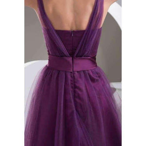 Planet Gates Black / 2 Elegant Purple Chiffon Short Bridesmaid Dresses with Sash Beading Lace Up Sweetheart Wedding Party Dresses