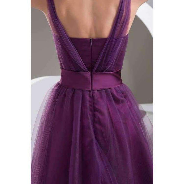 Planet Gates Black / 2 Elegant Purple Chiffon Short Bridesmaid Dresses with Sash Beading Lace Up Sweetheart Wedding Party Dresses