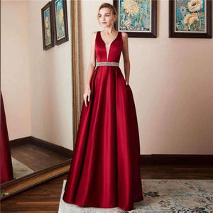 Planet Gates Black / 2 Elegant V-neck Open Back Satin Prom Dress 2018 Evening Dresses  Vestido De Festa Fast Party Formal Dress Long Evening Gown