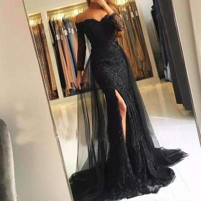 Planet Gates Black / 2 Evening Gown Full Sleeve 2018 Robe De Soiree Mermaid Evening Dresses Vestido De Festa Sexy Long Evening Gowns