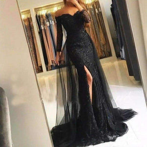 Planet Gates Black / 2 Evening Gown Full Sleeve 2018 Robe De Soiree Mermaid Evening Dresses Vestido De Festa Sexy Long Evening Gowns