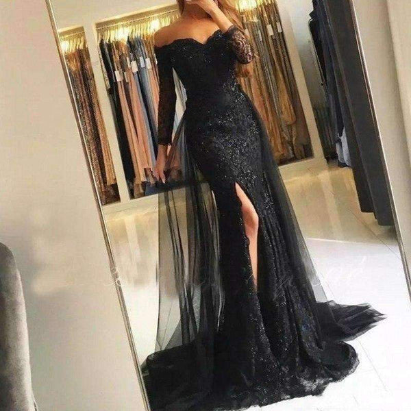 Planet Gates Black / 2 Evening Gown Full Sleeve 2018 Robe De Soiree Mermaid Evening Dresses Vestido De Festa Sexy Long Evening Gowns