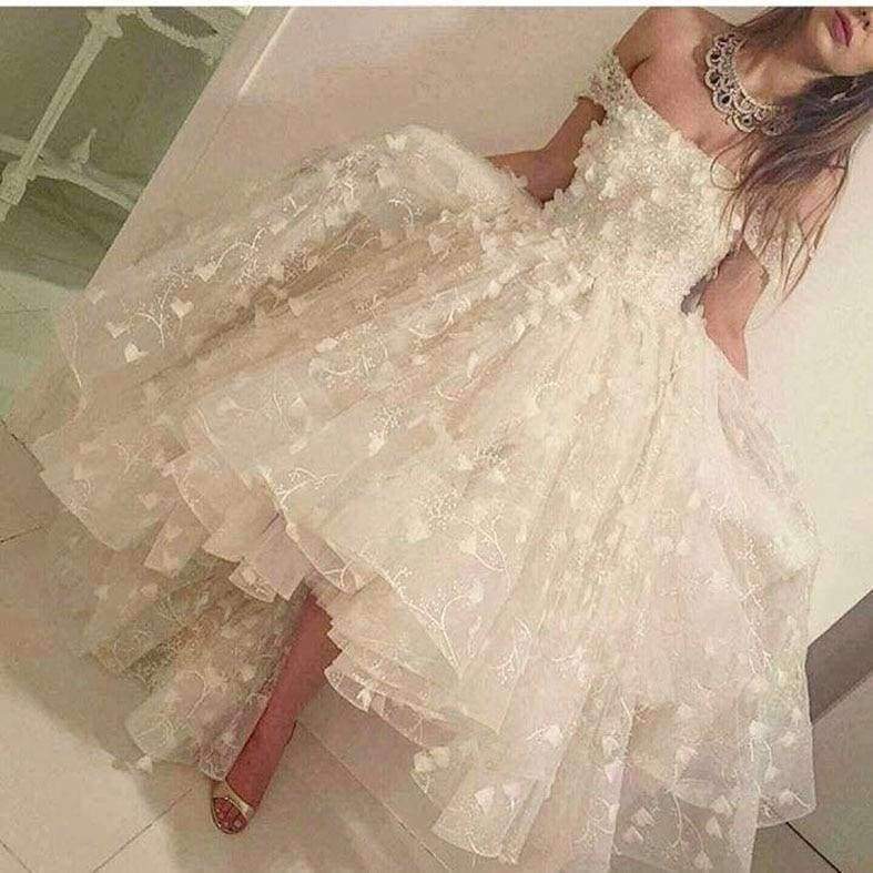 Planet Gates Black / 2 Ivory Strapless Off the Shoulder Shoulder Beaded Flowers Lace Short Front Long Back Prom bridesmaid Dresses