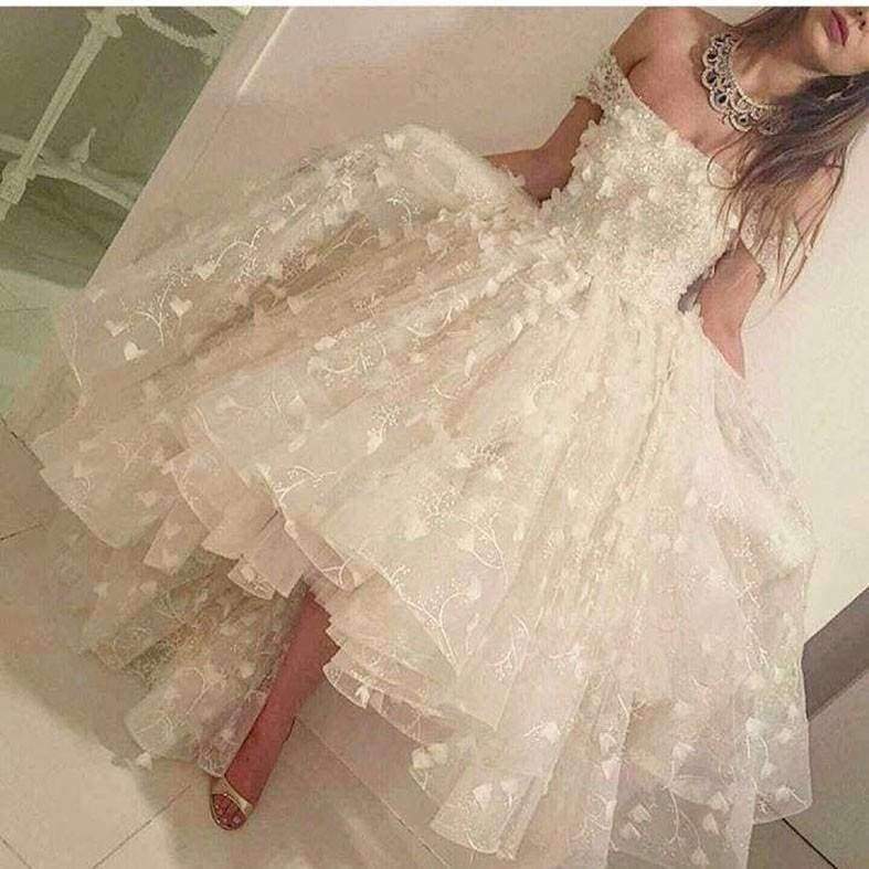 Planet Gates Black / 2 Ivory Strapless Off the Shoulder Shoulder Beaded Flowers Lace Short Front Long Back Prom bridesmaid Dresses