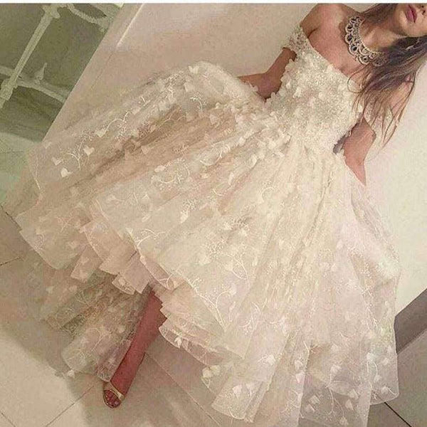 Planet Gates Black / 2 Ivory Strapless Off the Shoulder Shoulder Beaded Flowers Lace Short Front Long Back Prom bridesmaid Dresses