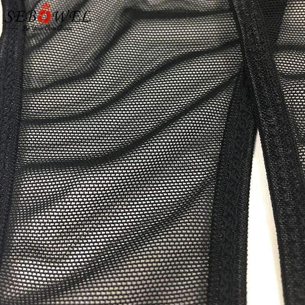 Planet Gates Black 2 / L Sexy Black Mesh Deep V Bodysuit Women Plus size Sheer Skinny Long Sleeve Bodysuits Body Jumpsuit Femme Rompe S-XXL