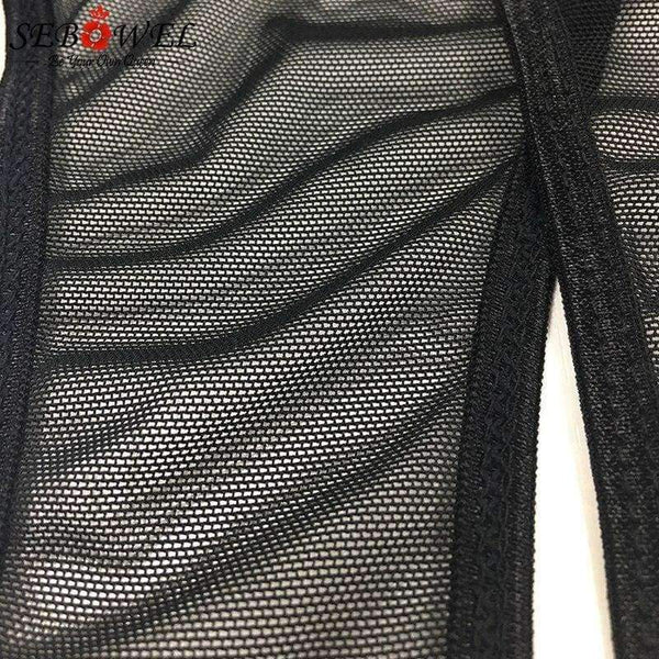 Planet Gates Black 2 / L Sexy Black Mesh Deep V Bodysuit Women Plus size Sheer Skinny Long Sleeve Bodysuits Body Jumpsuit Femme Rompe S-XXL