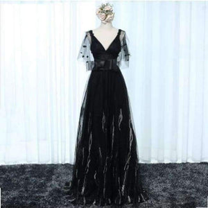 Planet Gates Black / 2 Long Evening Dresses 2018 V-Neck A-line Sleeveless Backless Bride Dresses Formal Occasion Party Prom Dresses