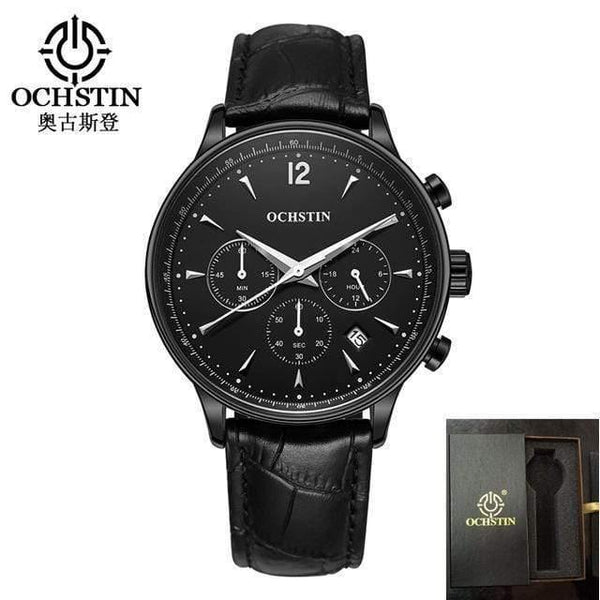 Planet Gates black 2 Mens Watches OCHSTIN Brand Luxury Chronograph Date Clock Man Leather Sport Wrist Watch Men Business Quartz Watch
