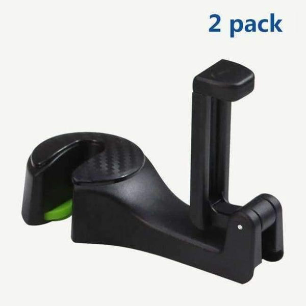 Planet Gates Black 2 pack Car Headrest Hooks Universal Vehicle Back Seat Hanger Hook with Phone Holder for Bag Purse Cloth Grocery 2 in 1
