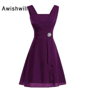 Planet Gates Black / 2 Purple Blue Red Sleeveless Beads Brooch Chiffon Knee Length Wedding Party Dress for Women Short Bridesmaid Dress