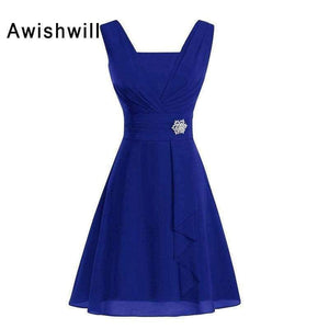 Planet Gates Black / 2 Purple Blue Red Sleeveless Beads Brooch Chiffon Knee Length Wedding Party Dress for Women Short Bridesmaid Dress