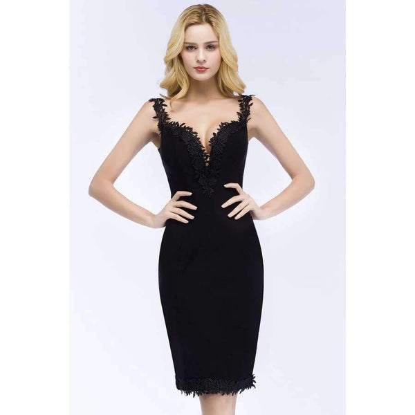 Planet Gates Black / 2 Satin Cocktail Dress 2018 Women Knee Length semi Formal Gown Sexy V Neck Cocktail Party Dresses Vestido Coquetel