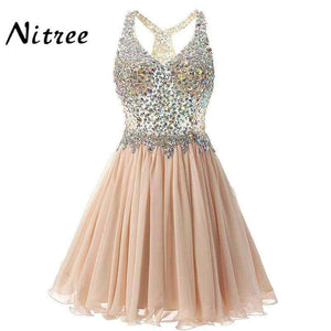 Planet Gates Black / 2 V Neck Short Cocktail Dresses Chiffon Pleat Ruffles Beaded Crystal Rhinestone Formal Party Dress Real Picture