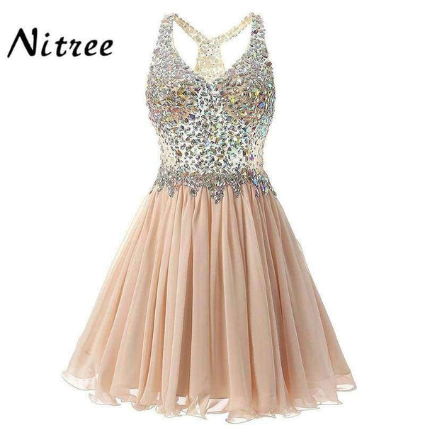 Planet Gates Black / 2 V Neck Short Cocktail Dresses Chiffon Pleat Ruffles Beaded Crystal Rhinestone Formal Party Dress Real Picture