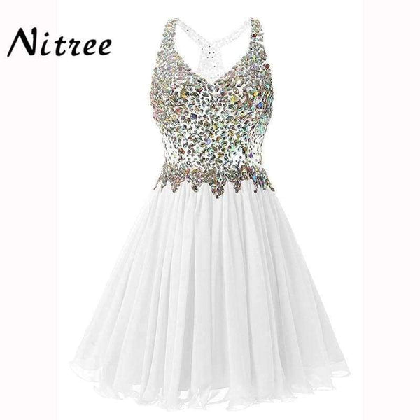 Planet Gates Black / 2 V Neck Short Cocktail Dresses Chiffon Pleat Ruffles Beaded Crystal Rhinestone Formal Party Dress Real Picture