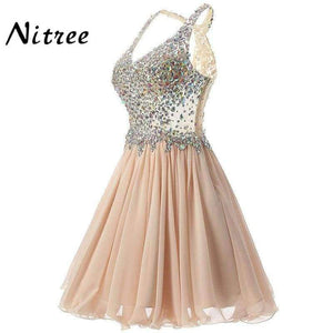 Planet Gates Black / 2 V Neck Short Cocktail Dresses Chiffon Pleat Ruffles Beaded Crystal Rhinestone Formal Party Dress Real Picture