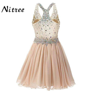 Planet Gates Black / 2 V Neck Short Cocktail Dresses Chiffon Pleat Ruffles Beaded Crystal Rhinestone Formal Party Dress Real Picture