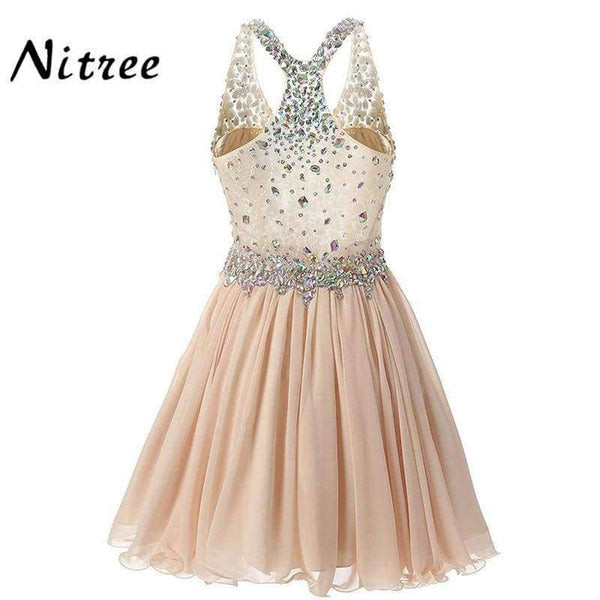 Planet Gates Black / 2 V Neck Short Cocktail Dresses Chiffon Pleat Ruffles Beaded Crystal Rhinestone Formal Party Dress Real Picture