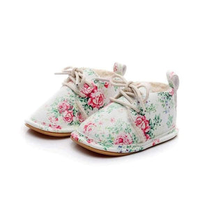 Planet Gates black / 2 Winter super warm floral printing PU leather with fur baby moccasins infant baby girl boys shoes lace up boot