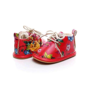 Planet Gates black / 2 Winter super warm floral printing PU leather with fur baby moccasins infant baby girl boys shoes lace up boot