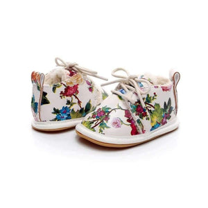 Planet Gates black / 2 Winter super warm floral printing PU leather with fur baby moccasins infant baby girl boys shoes lace up boot