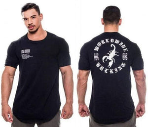 Men Summer Gyms Fitness Workout T-shirt Short Sleeve Cotton Slim T Shirt Male Casual Fashion O-Neck Print Tee Tops Clothing