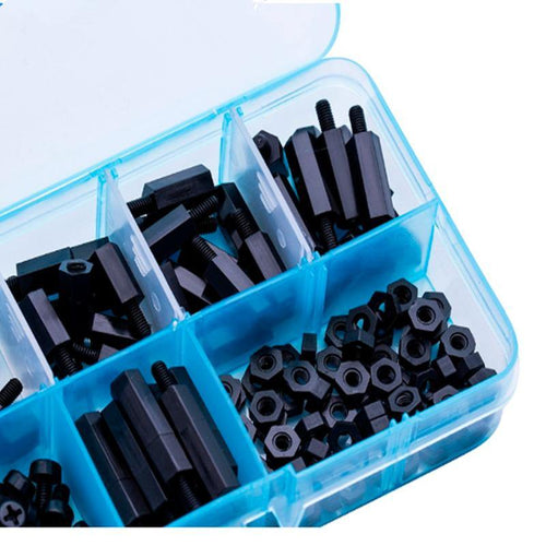 200Pcs/set M2 M2.5 M3 M4 Black/White Hex Nylon Standoff Spacer Column Flat Head Nylon Plastic Spacing Screws Nuts