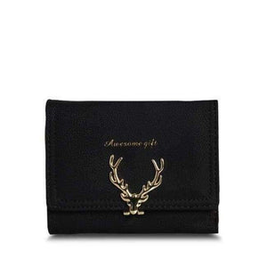 Planet Gates Black 2017 Latest Christmas Deer Women Leather Wallet VintageTri-Folds Luxury Cash  Purse Girl Small Black Clutch coin purses holders