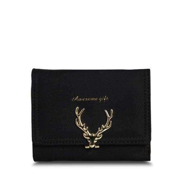 Planet Gates Black 2017 Latest Christmas Deer Women Leather Wallet VintageTri-Folds Luxury Cash  Purse Girl Small Black Clutch coin purses holders