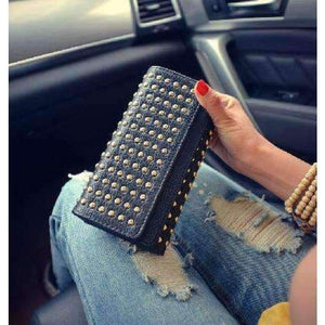 Planet Gates black 2018 Summer new rivets fashion twists and turns wallet big wild PU leather coin long wallet Y026