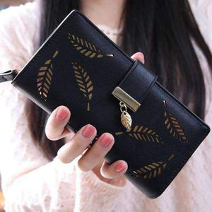Planet Gates Black 2018 Women Wallet Purse Female Long Wallet Gold Hollow Leaves Pouch Handbag For Women Coin Purse Card Holders Portefeuille Femme